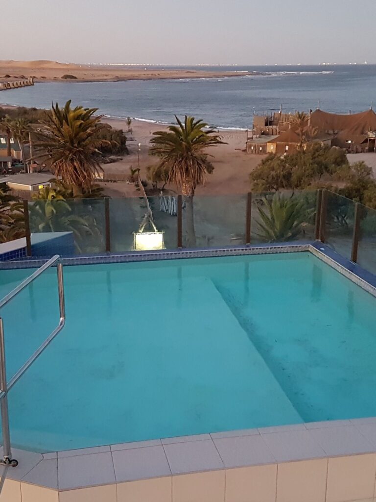 View from the pool of the Beach Hotel in Swakopmund
